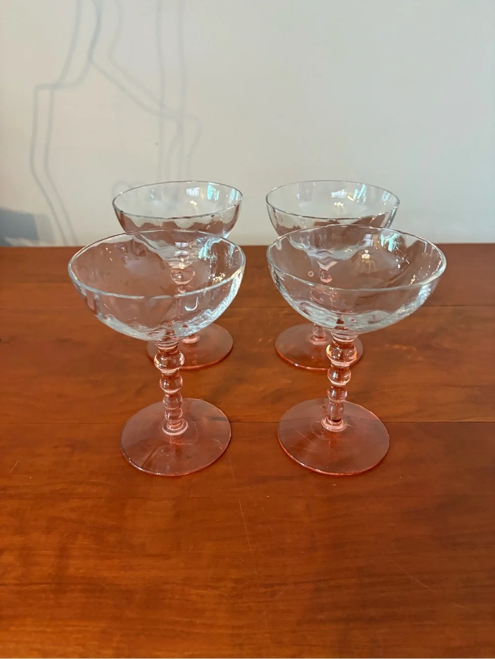 Pink Depression Glass Champagne Coupe Sherbet Glasses Set of 4